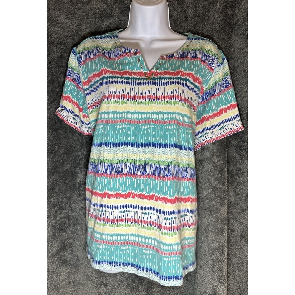 Alfred Dunner Petite Striped Polo T-Shirt Size 3XL